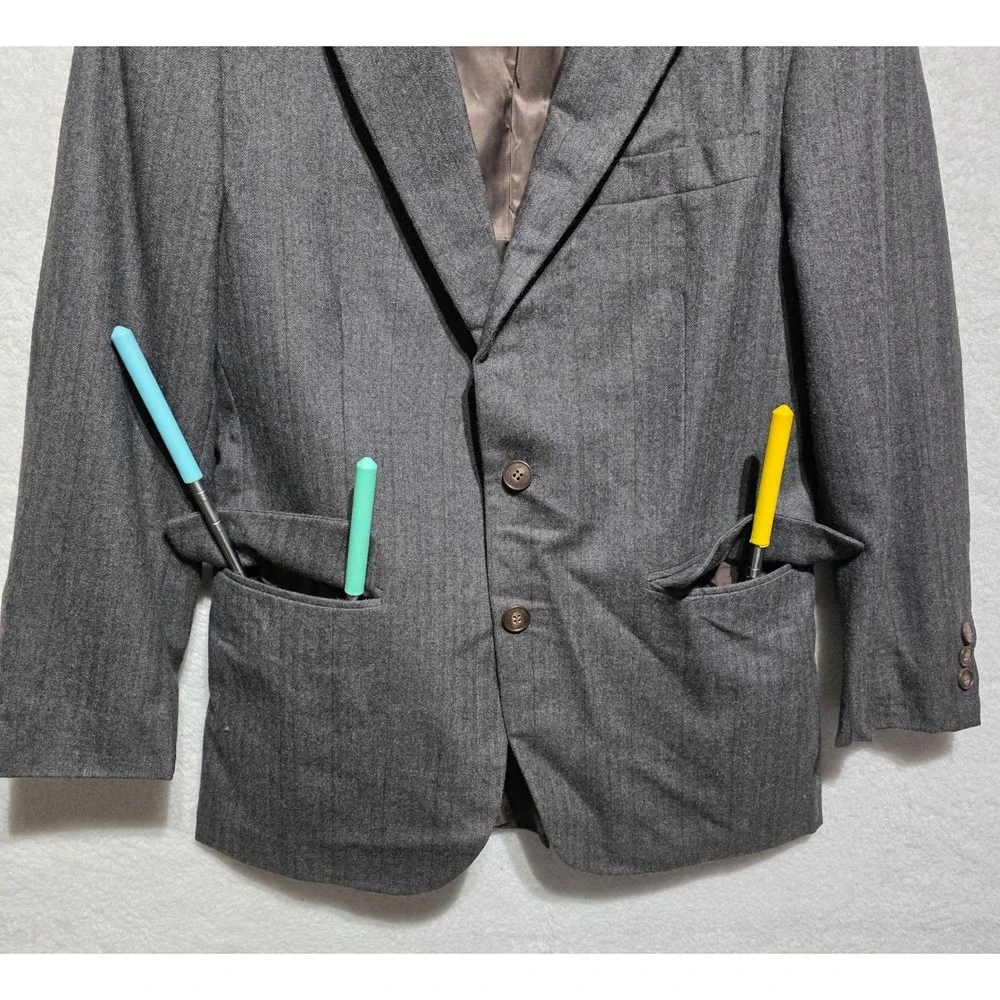 Vintage SASSON Mens Gray Herringbone Blazer Jacket Size S 37 Wool Blend - Picture 5 of 15